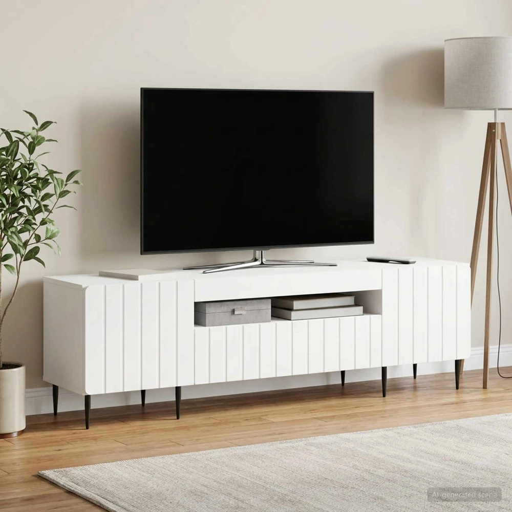 TV staliukas LED televizoriaus spintelė Balta Apdirbta mediena