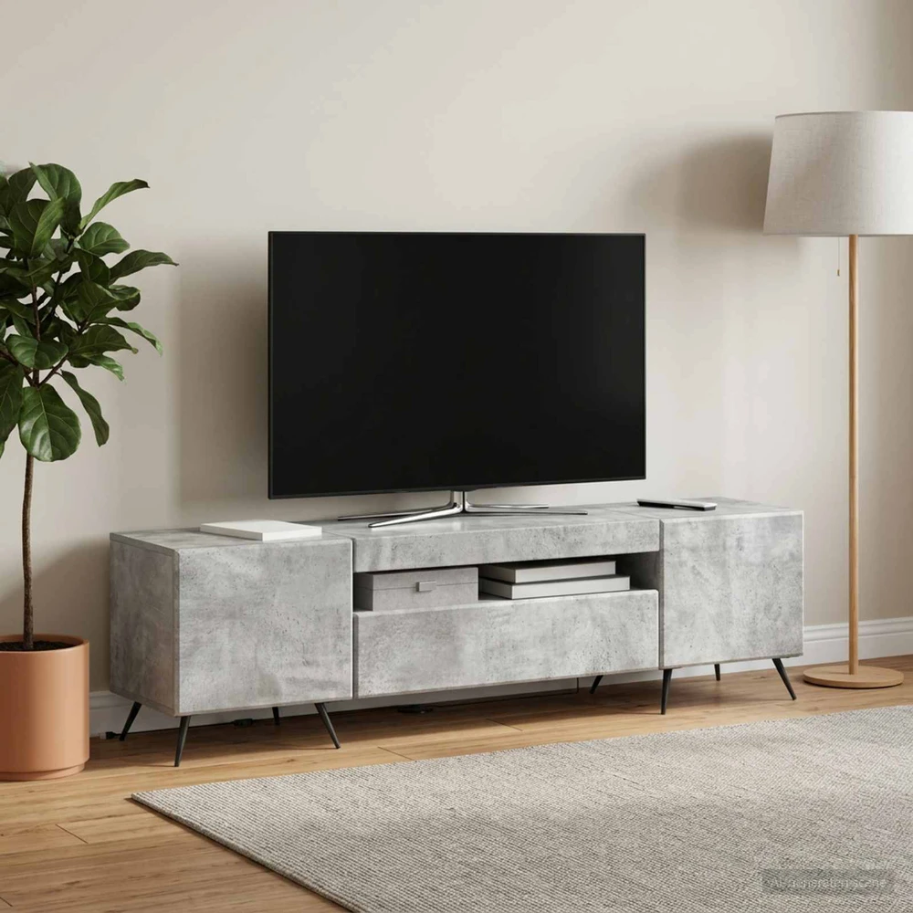 TV staliukas LED televizoriaus spintelė Betono pilka Apdirbta mediena