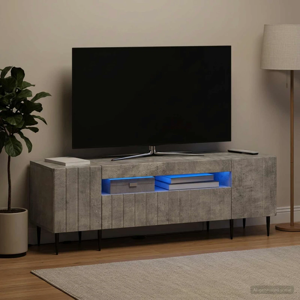 TV staliukas LED televizoriaus spintelė Betono pilka Apdirbta mediena
