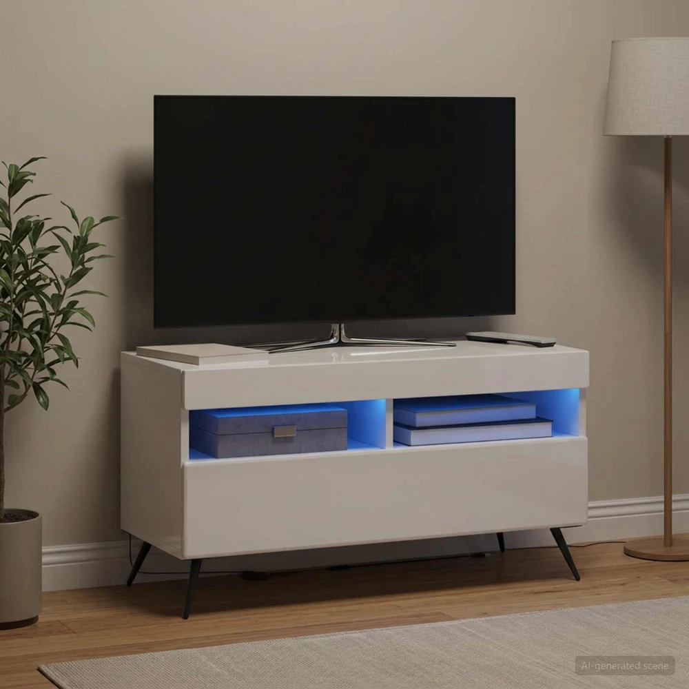 TV staliukas LED televizoriaus spintelė BREDA Itin blizgi balta
