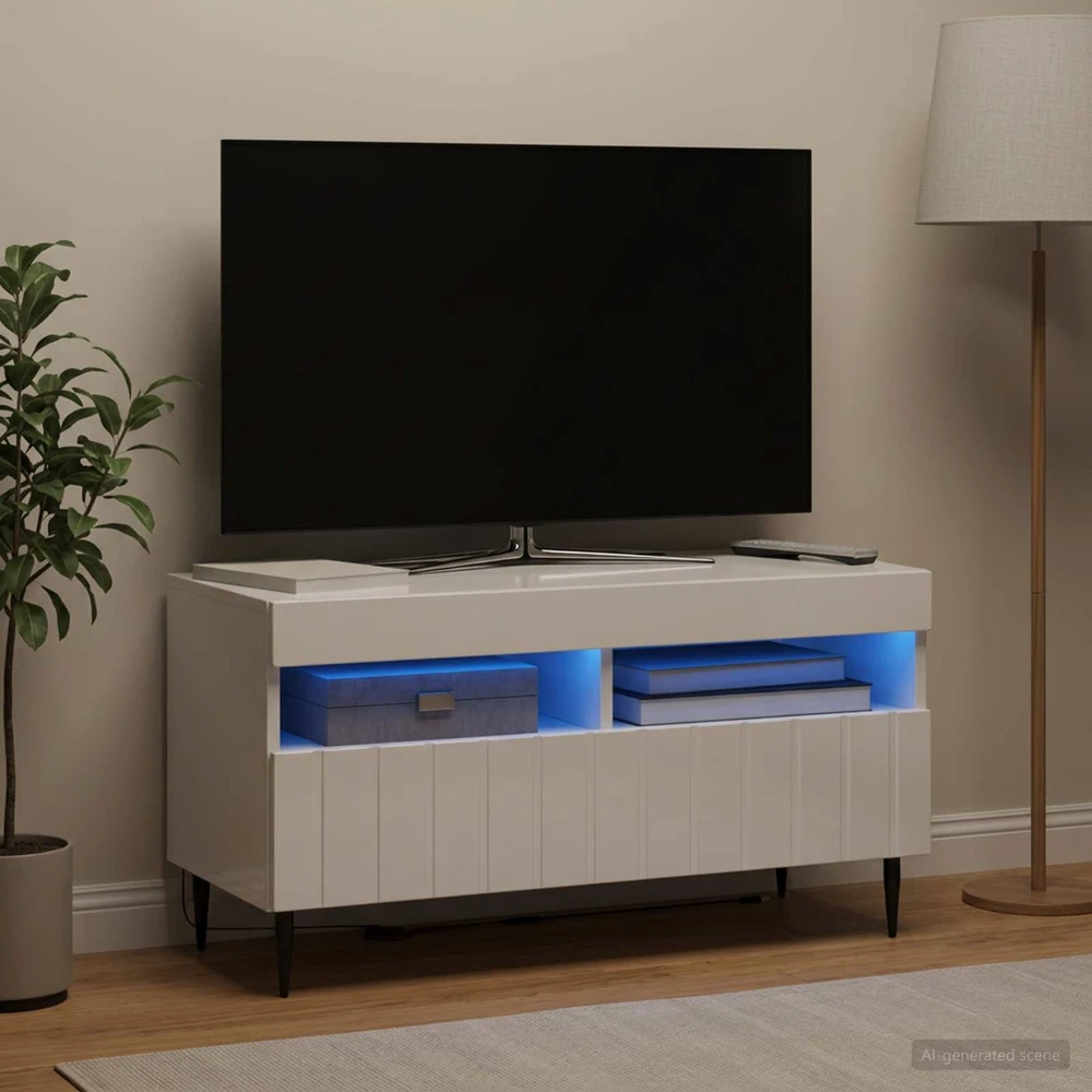 TV staliukas LED televizoriaus spintelė Itin blizgi balta Apdirbta mediena