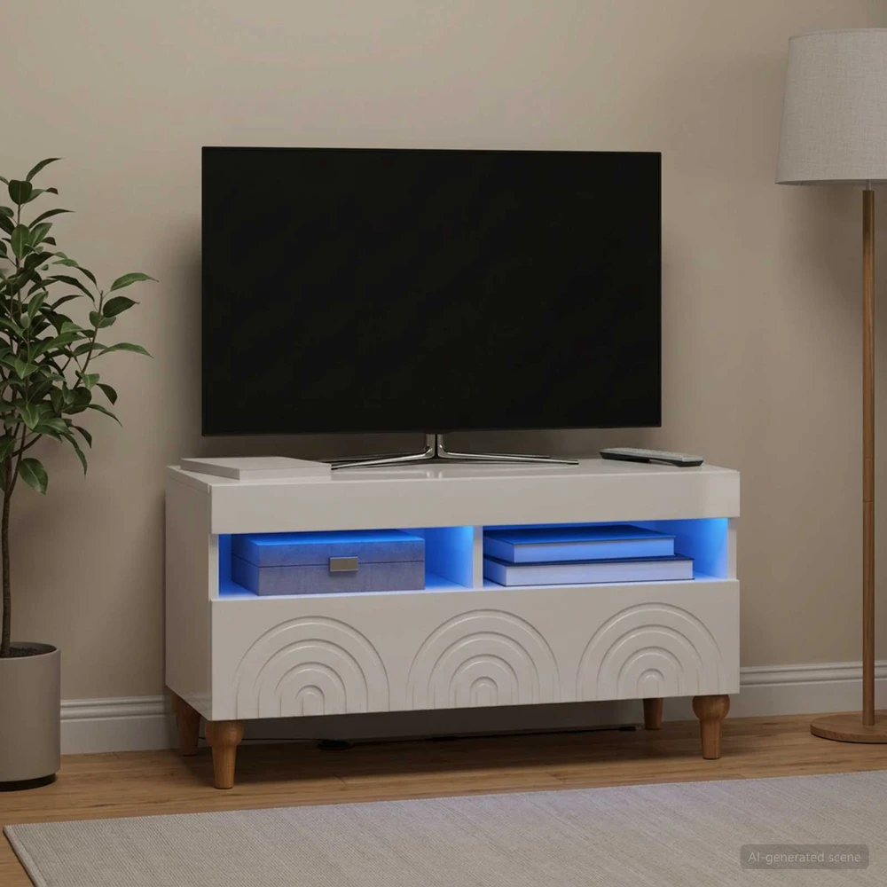 TV staliukas LED televizoriaus spintelė Itin blizgi balta Apdirbta mediena