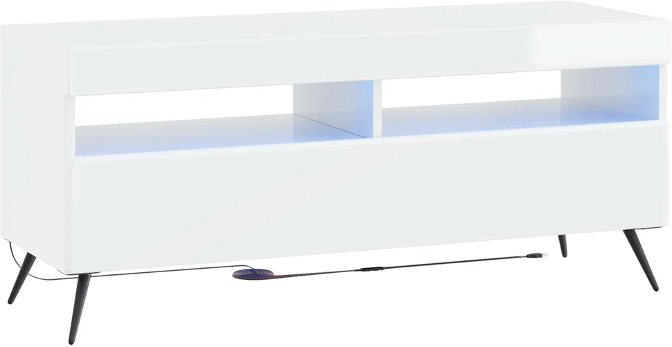 TV staliukas LED televizoriaus spintelė Itin blizgi balta Apdirbta mediena