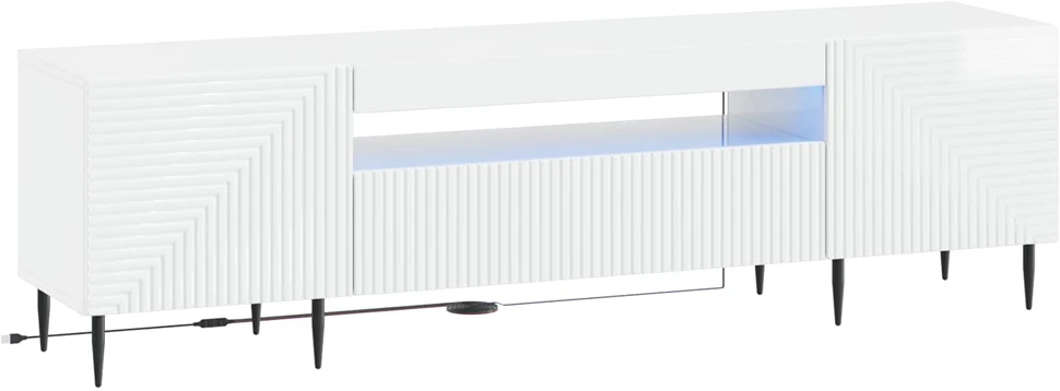 TV staliukas LED televizoriaus spintelė Itin blizgi balta Apdirbta mediena