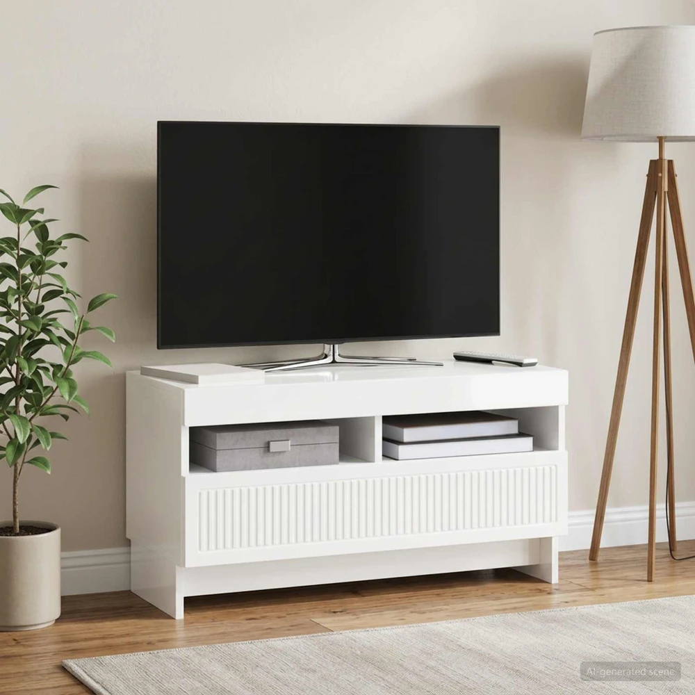 TV staliukas LED televizoriaus spintelė Itin blizgi balta Apdirbta mediena