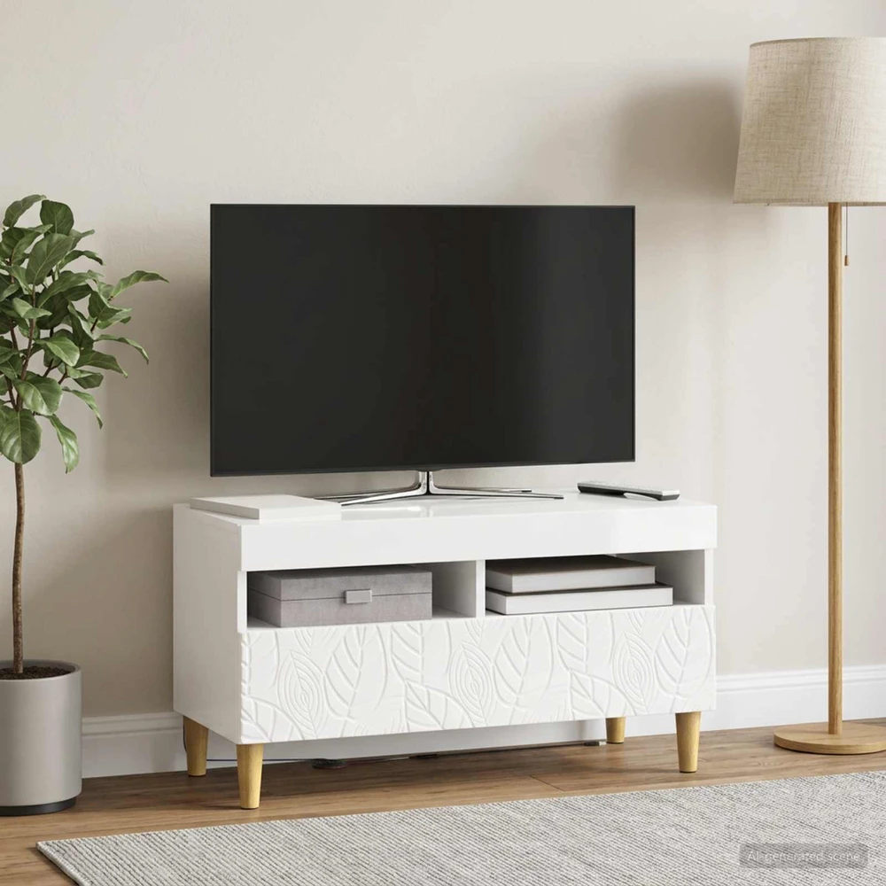 TV staliukas LED televizoriaus spintelė Itin blizgi balta Apdirbta mediena