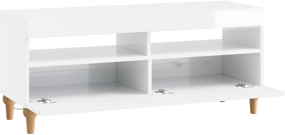 TV staliukas LED televizoriaus spintelė Itin blizgi balta Apdirbta mediena