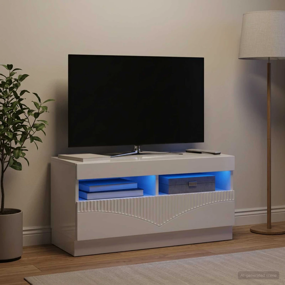 TV staliukas LED televizoriaus spintelė Itin blizgi balta Apdirbta mediena