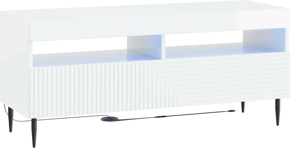 TV staliukas LED televizoriaus spintelė Itin blizgi balta Apdirbta mediena