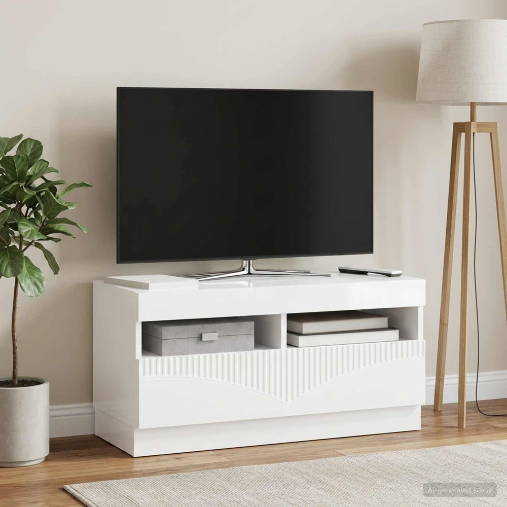 TV staliukas LED televizoriaus spintelė Itin blizgi balta Apdirbta mediena