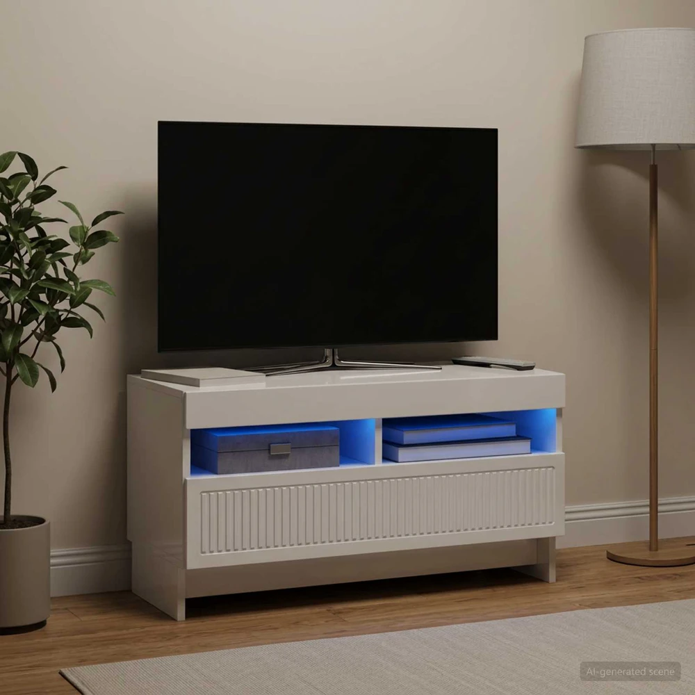 TV staliukas LED televizoriaus spintelė Itin blizgi balta Apdirbta mediena