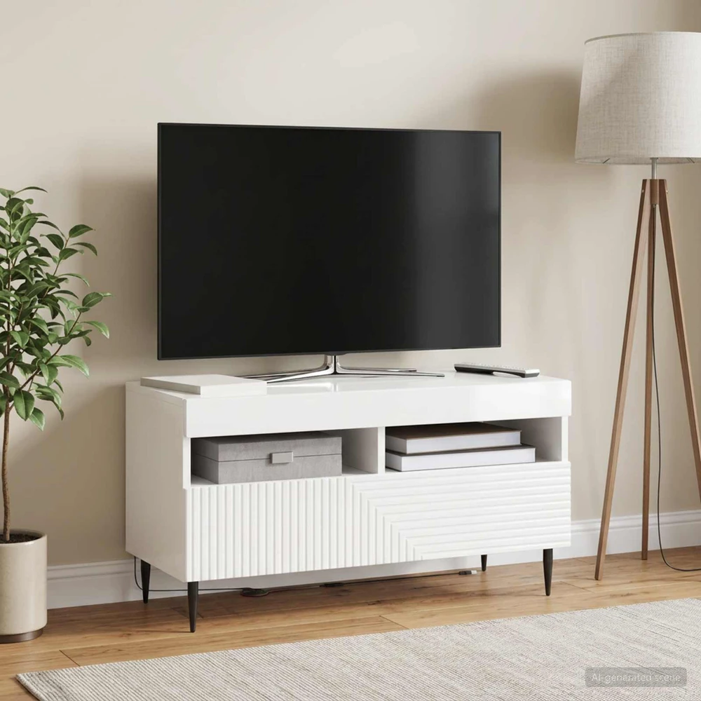 TV staliukas LED televizoriaus spintelė Itin blizgi balta Apdirbta mediena
