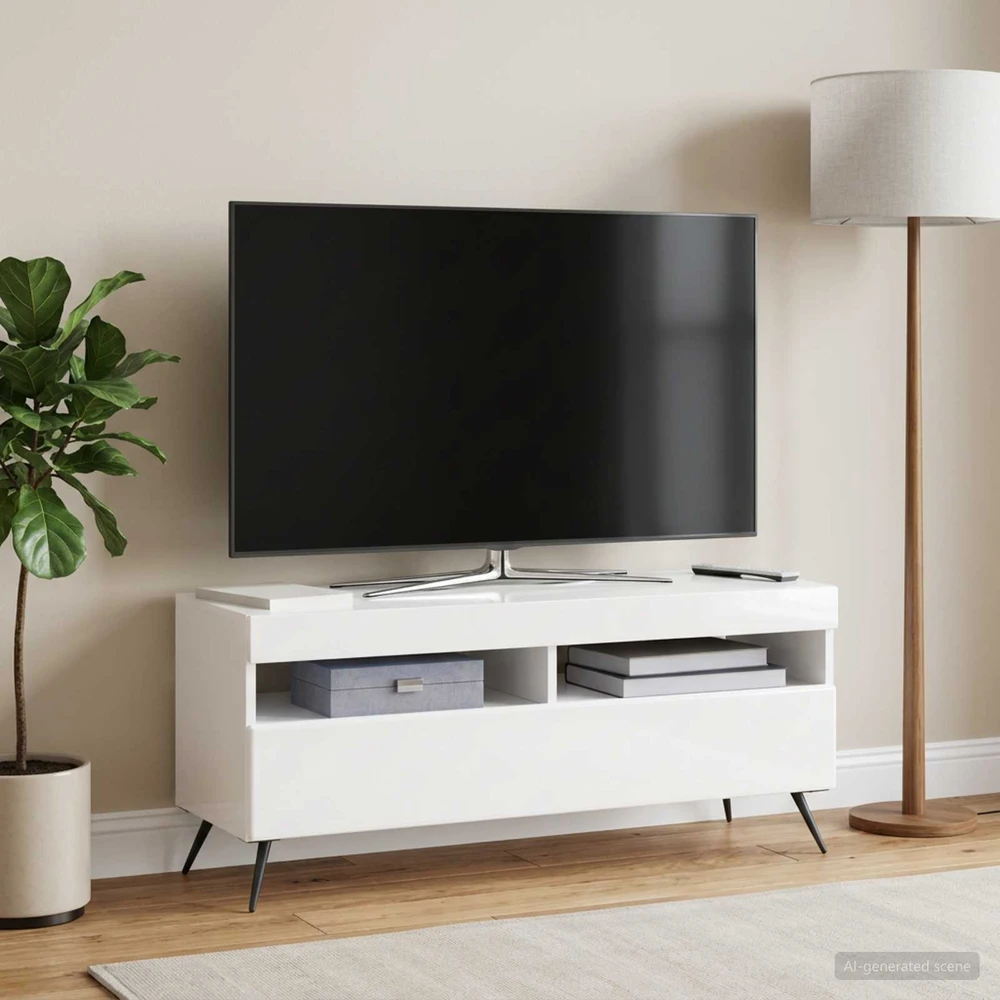 TV staliukas LED televizoriaus spintelė Itin blizgi balta Apdirbta mediena