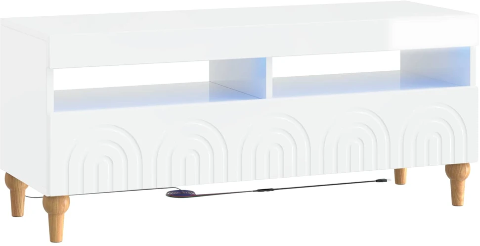 TV staliukas LED televizoriaus spintelė Itin blizgi balta Apdirbta mediena