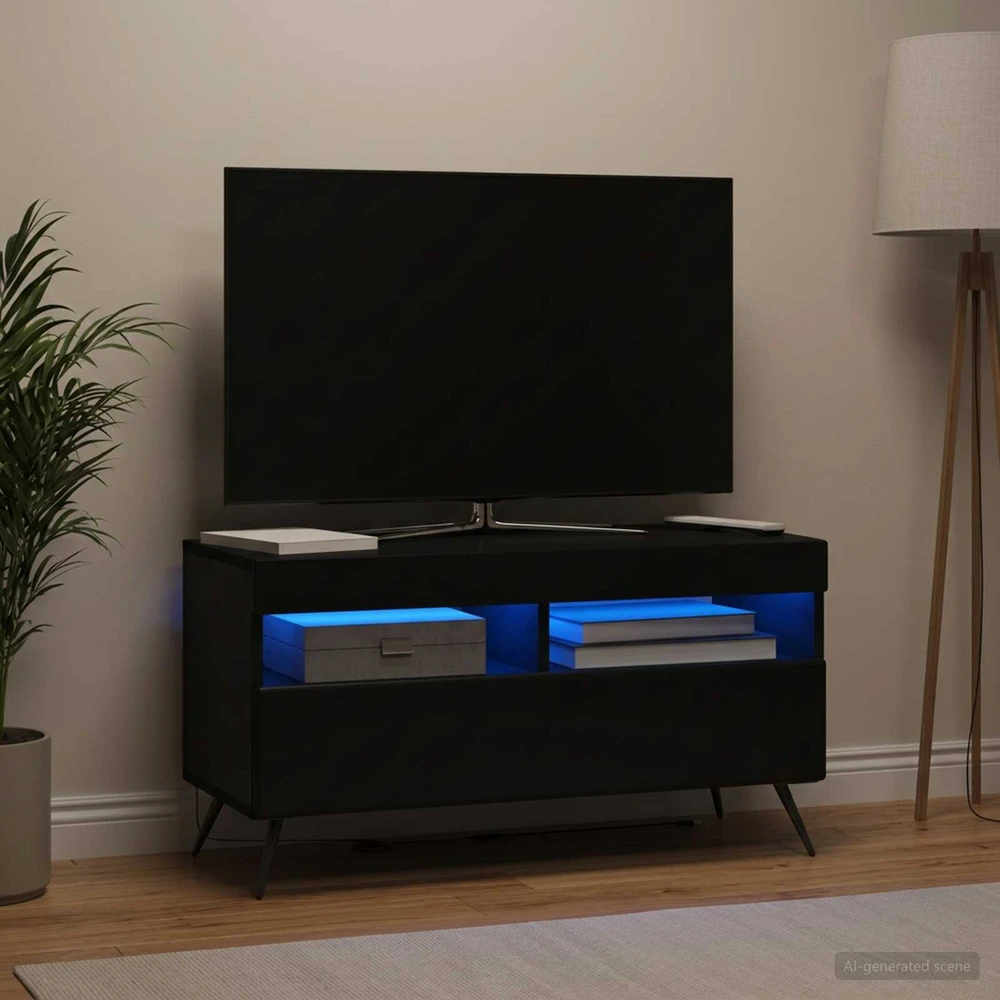 TV staliukas LED televizoriaus spintelė Juoda Apdirbta mediena