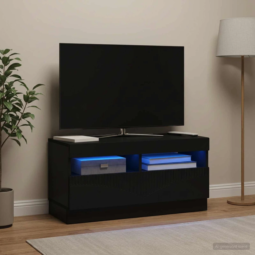 TV staliukas LED televizoriaus spintelė Juoda Apdirbta mediena