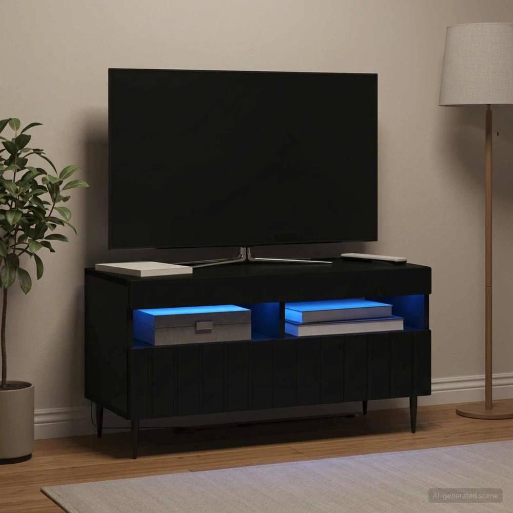 TV staliukas LED televizoriaus spintelė Juoda Apdirbta mediena