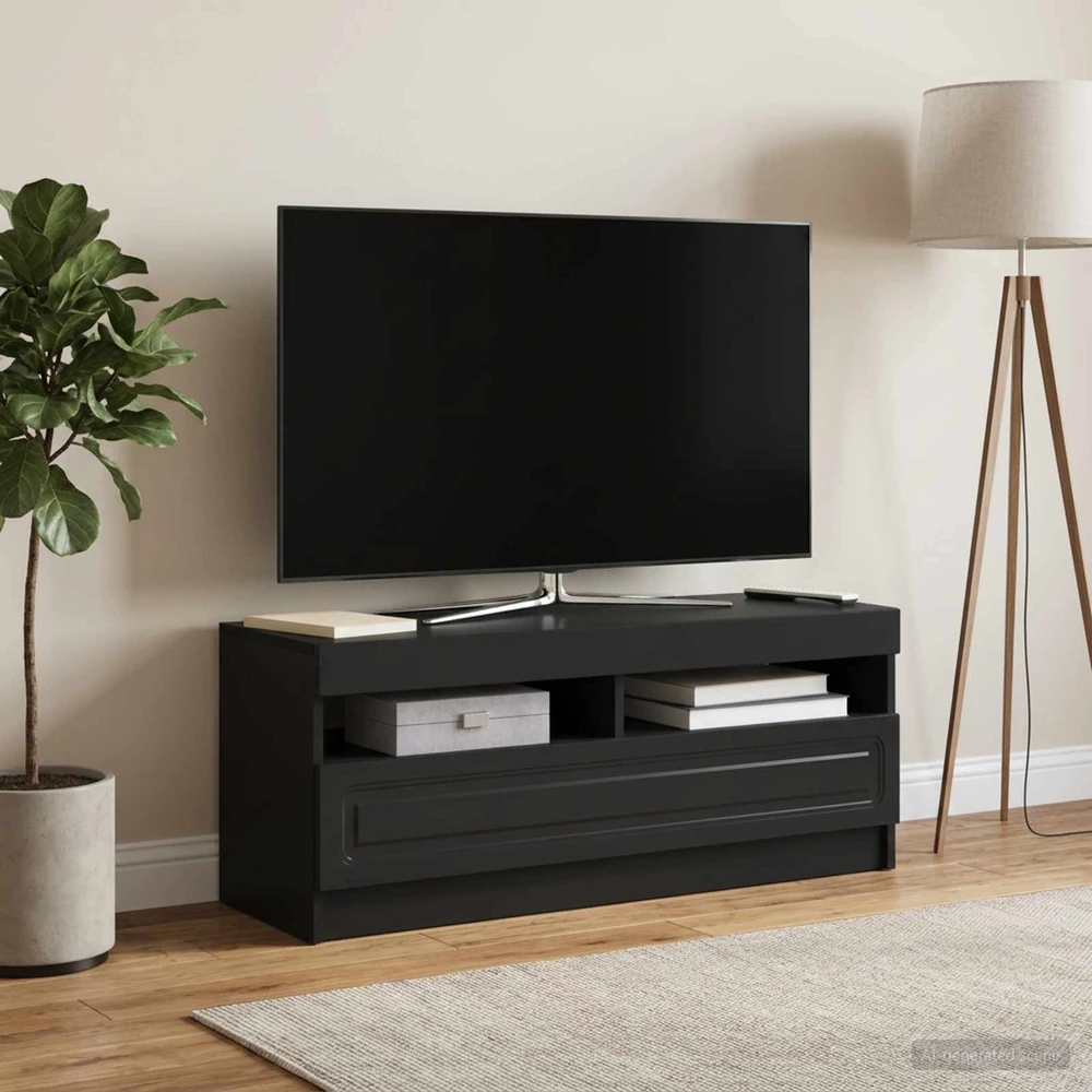 TV staliukas LED televizoriaus spintelė Juoda Apdirbta mediena