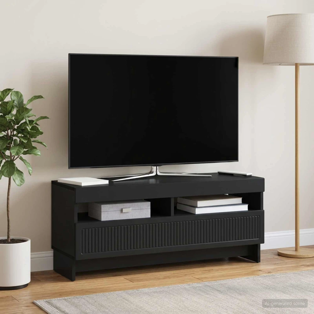 TV staliukas LED televizoriaus spintelė Juoda Apdirbta mediena