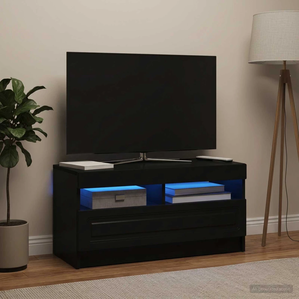TV staliukas LED televizoriaus spintelė Juoda Apdirbta mediena