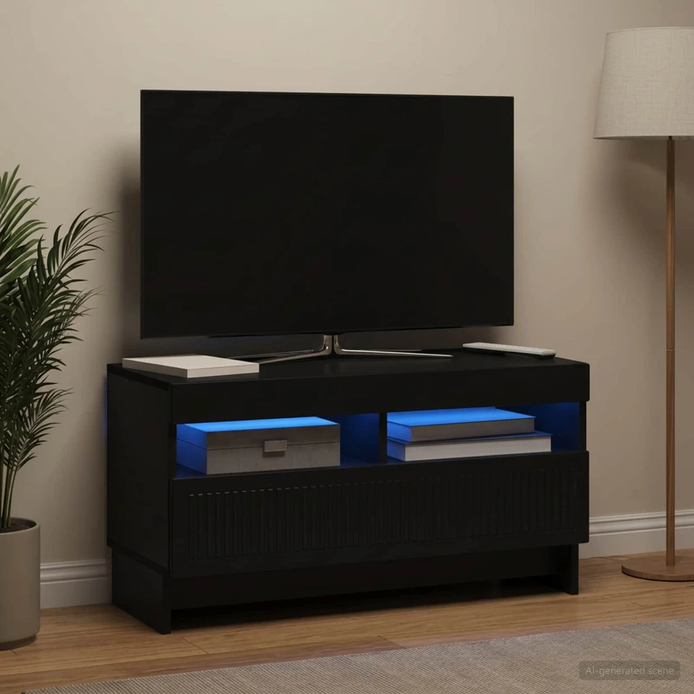 TV staliukas LED televizoriaus spintelė Juoda Apdirbta mediena