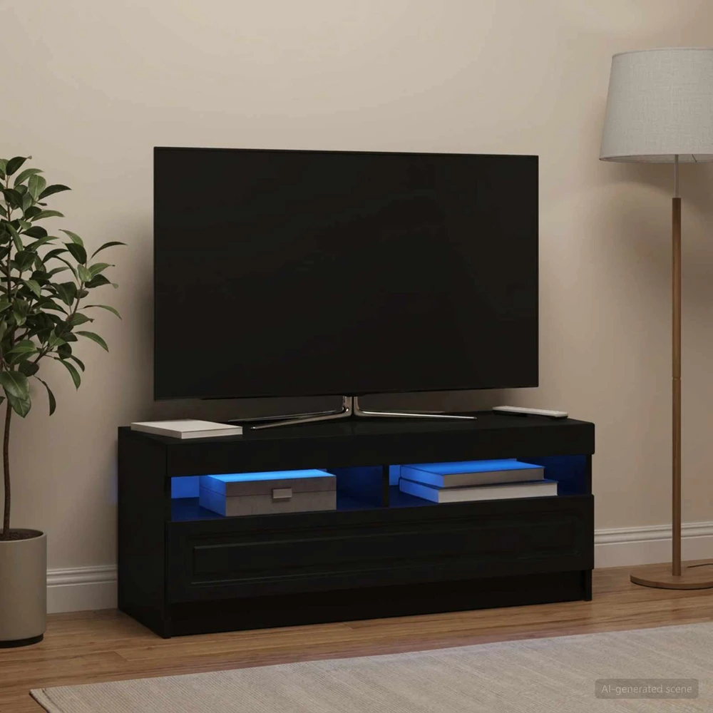 TV staliukas LED televizoriaus spintelė Juoda Apdirbta mediena