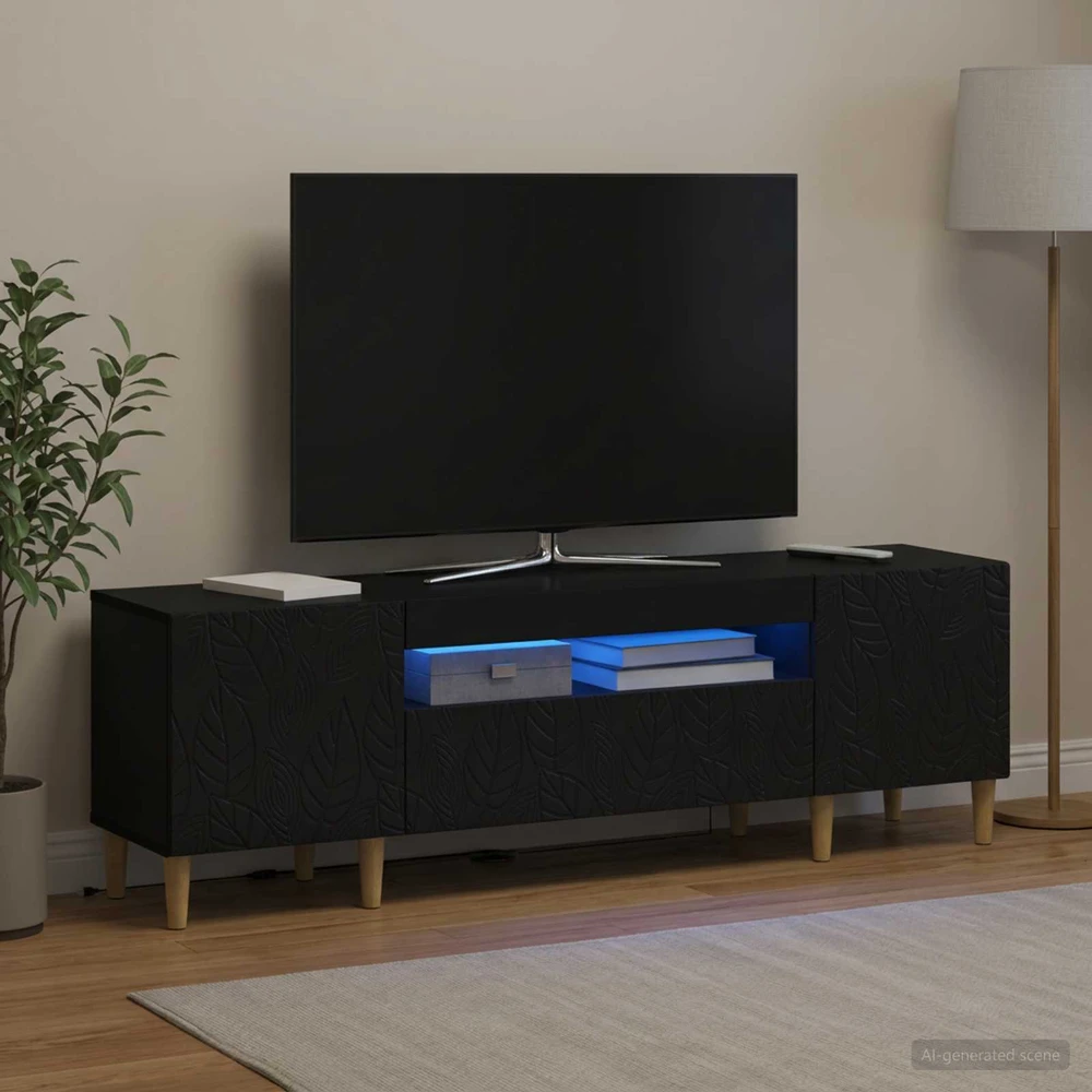 TV staliukas LED televizoriaus spintelė Juoda Apdirbta mediena