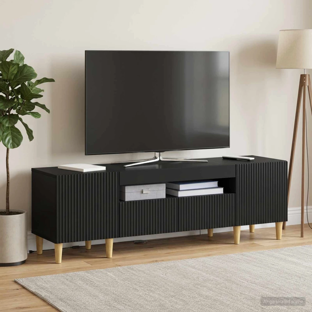 TV staliukas LED televizoriaus spintelė Juoda Apdirbta mediena