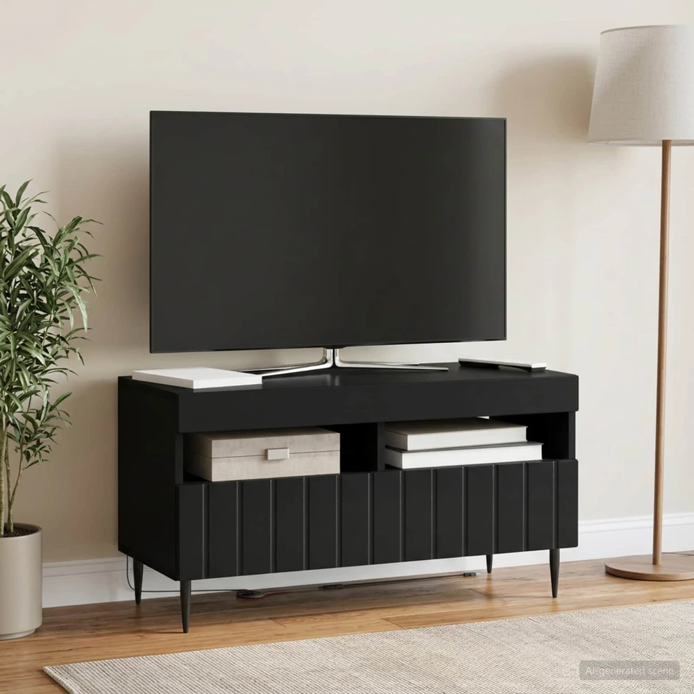 TV staliukas LED televizoriaus spintelė Juoda Apdirbta mediena