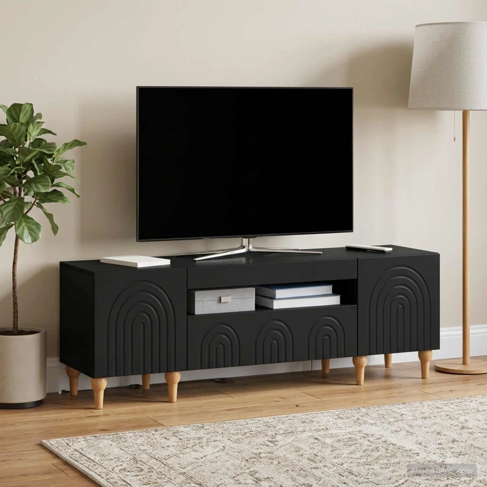 TV staliukas LED televizoriaus spintelė Juoda Apdirbta mediena