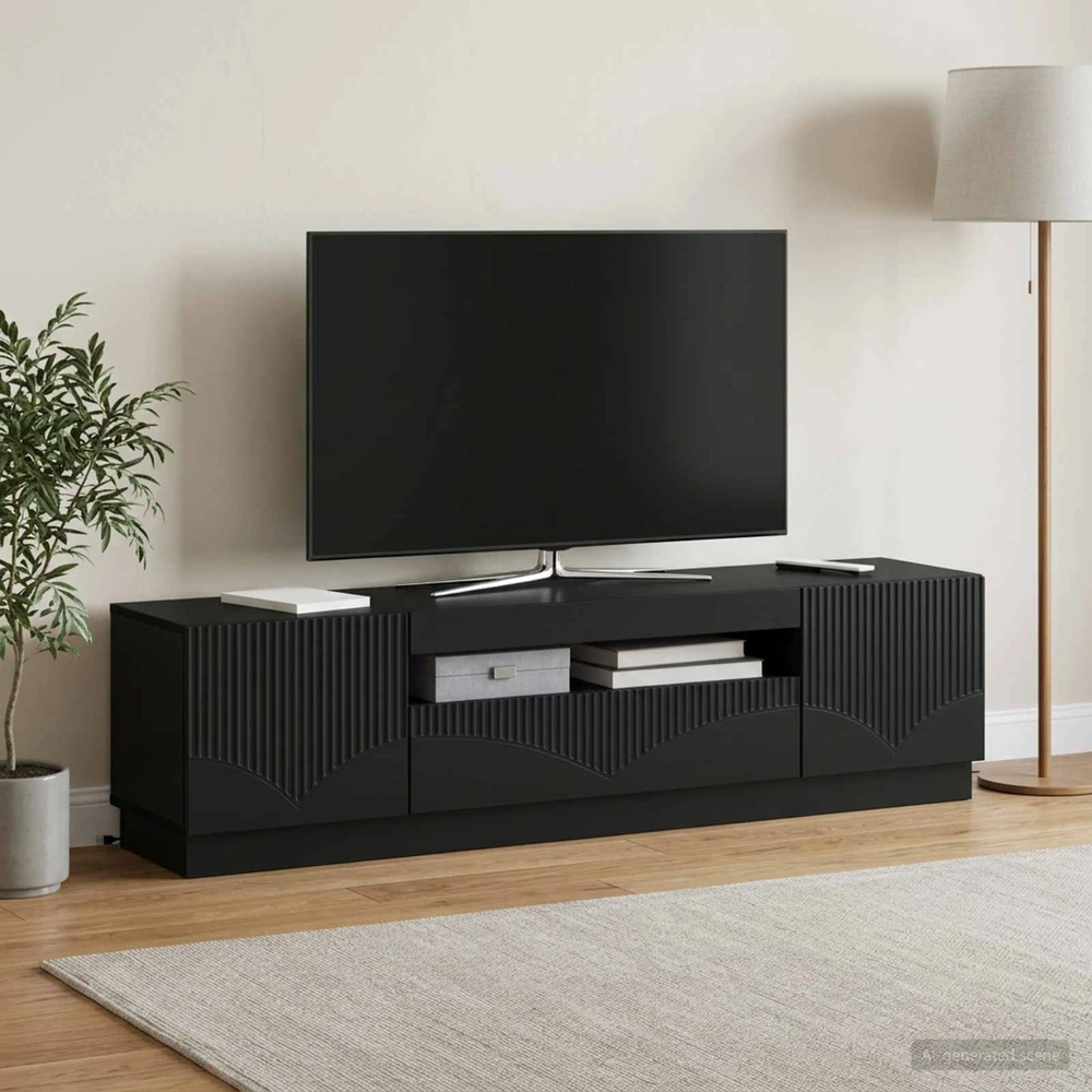 TV staliukas LED televizoriaus spintelė Juoda Apdirbta mediena