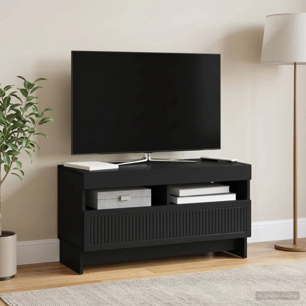 TV staliukas LED televizoriaus spintelė Juoda Apdirbta mediena