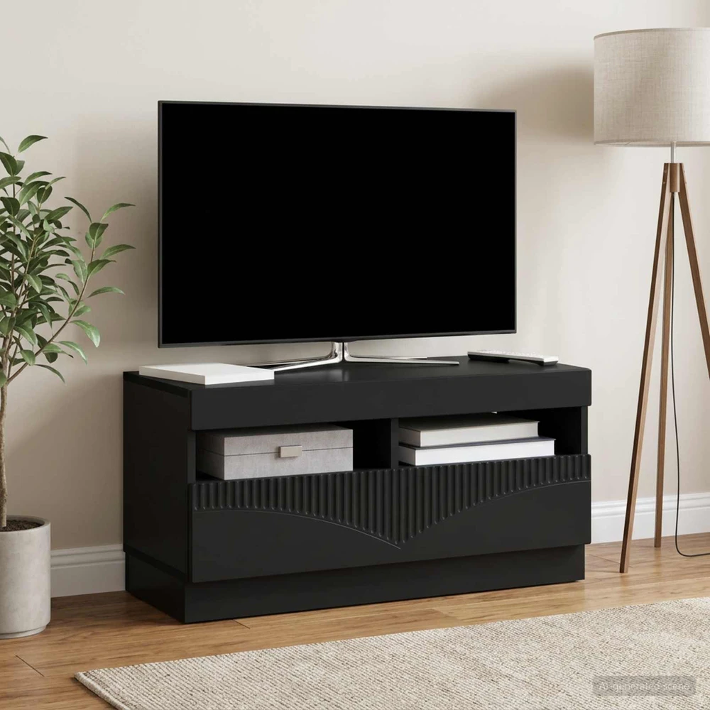 TV staliukas LED televizoriaus spintelė Juoda Apdirbta mediena