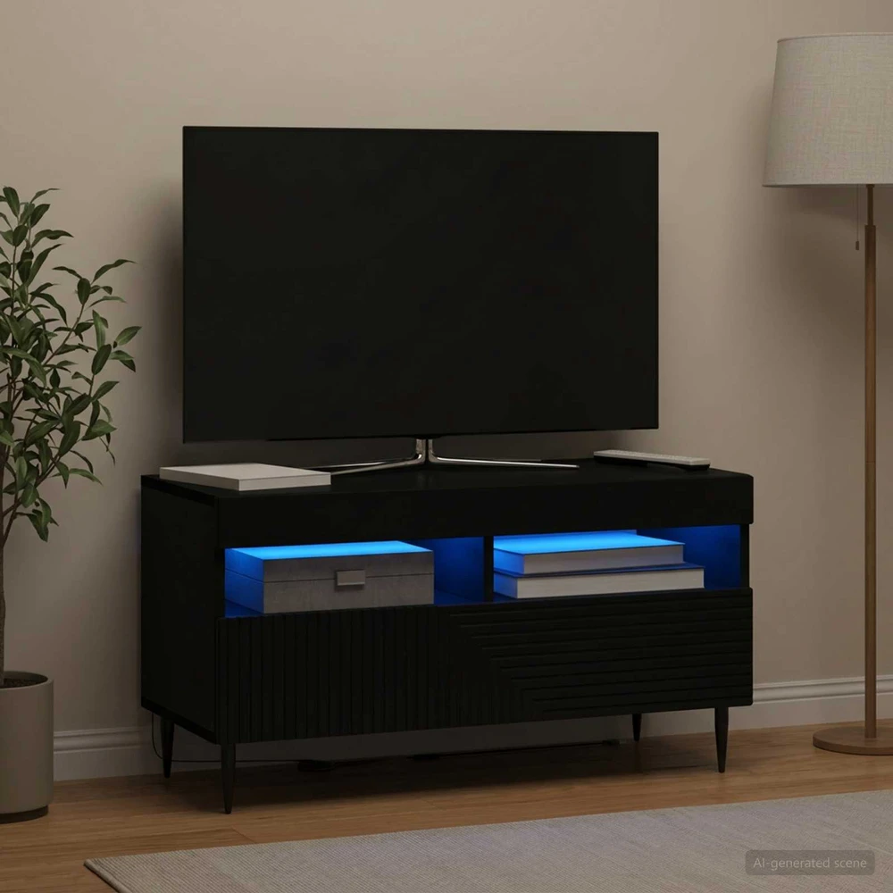 TV staliukas LED televizoriaus spintelė Juoda Apdirbta mediena