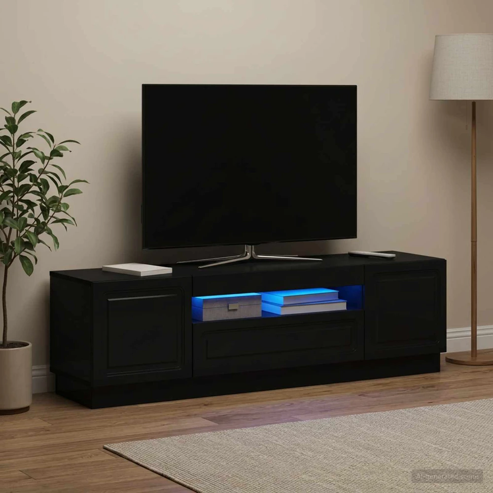 TV staliukas LED televizoriaus spintelė Juoda Apdirbta mediena