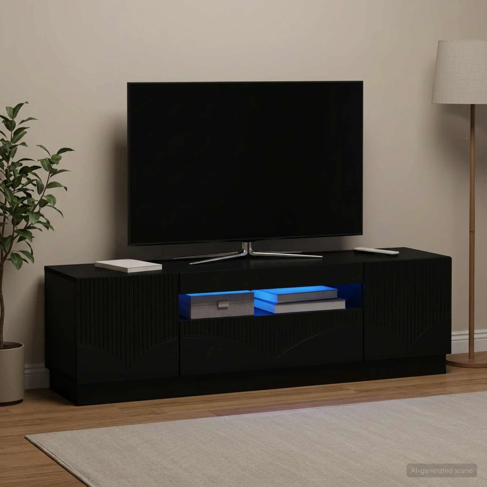 TV staliukas LED televizoriaus spintelė Juoda Apdirbta mediena