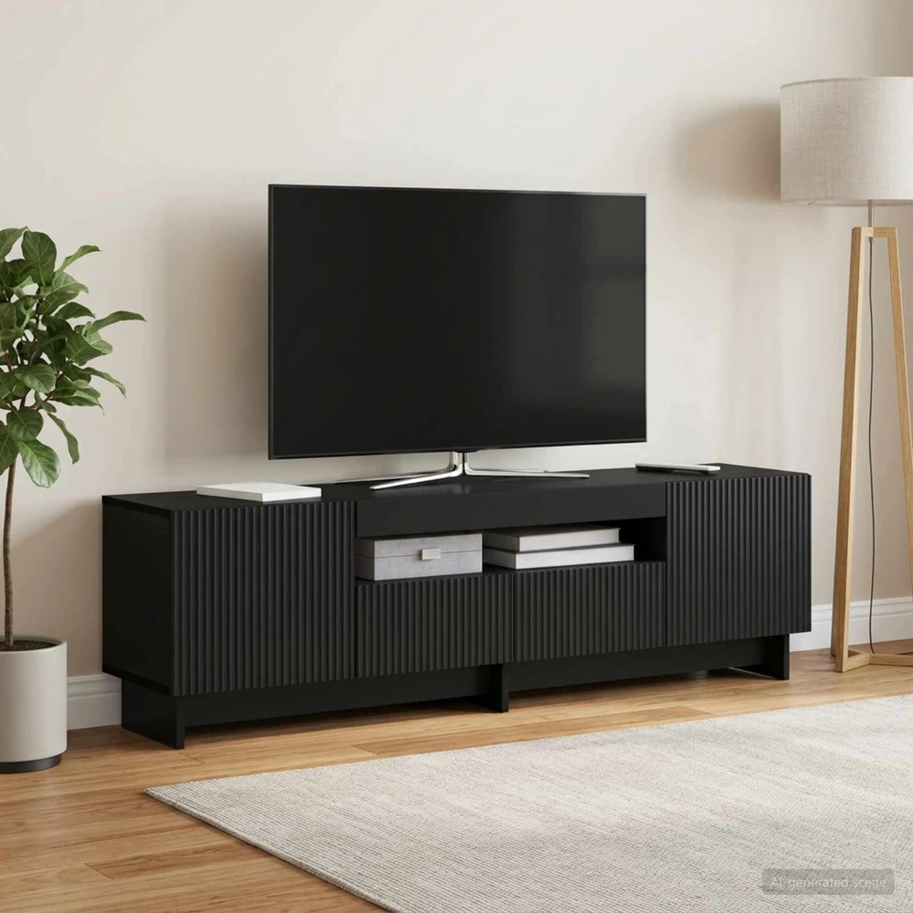TV staliukas LED televizoriaus spintelė Juoda Apdirbta mediena