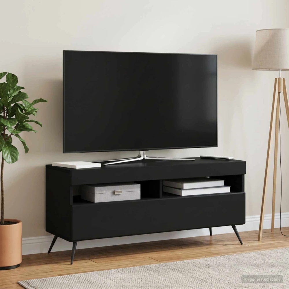 TV staliukas LED televizoriaus spintelė Juoda Apdirbta mediena