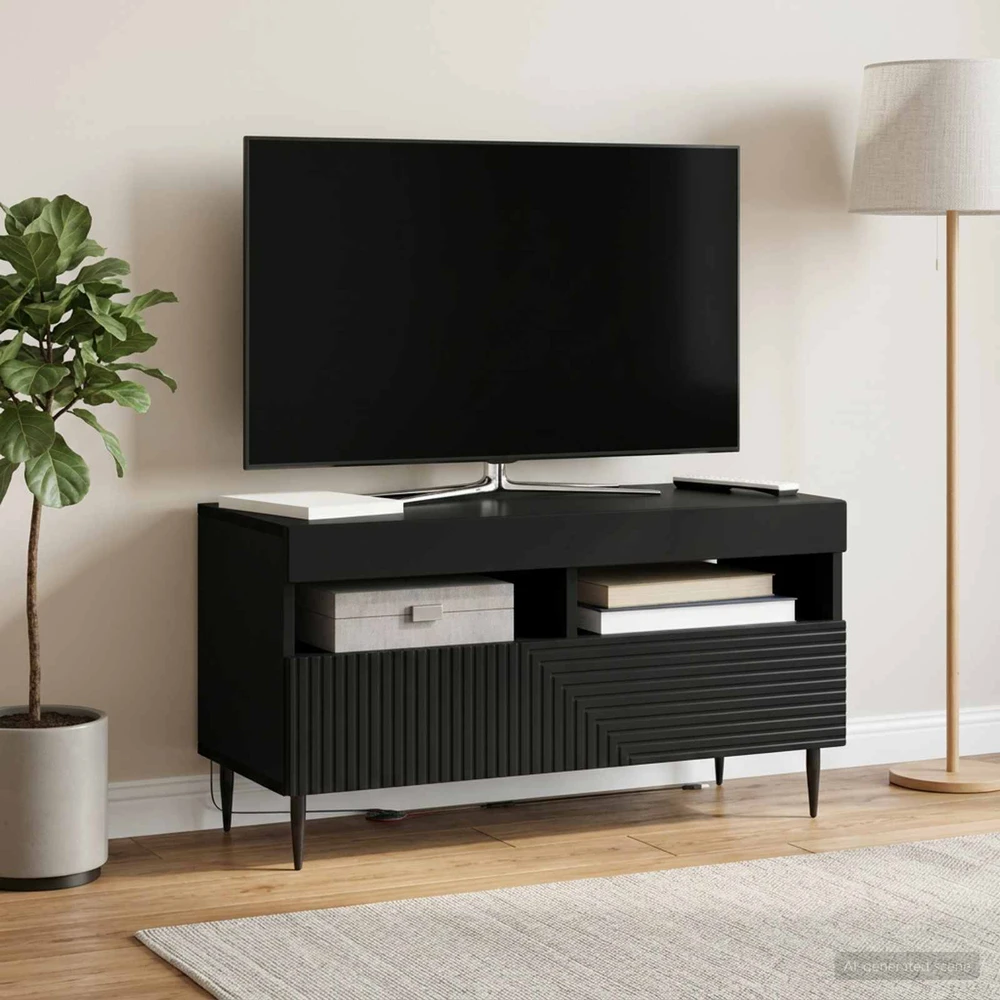 TV staliukas LED televizoriaus spintelė Juoda Apdirbta mediena