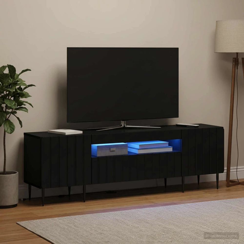 TV staliukas LED televizoriaus spintelė Juoda Apdirbta mediena