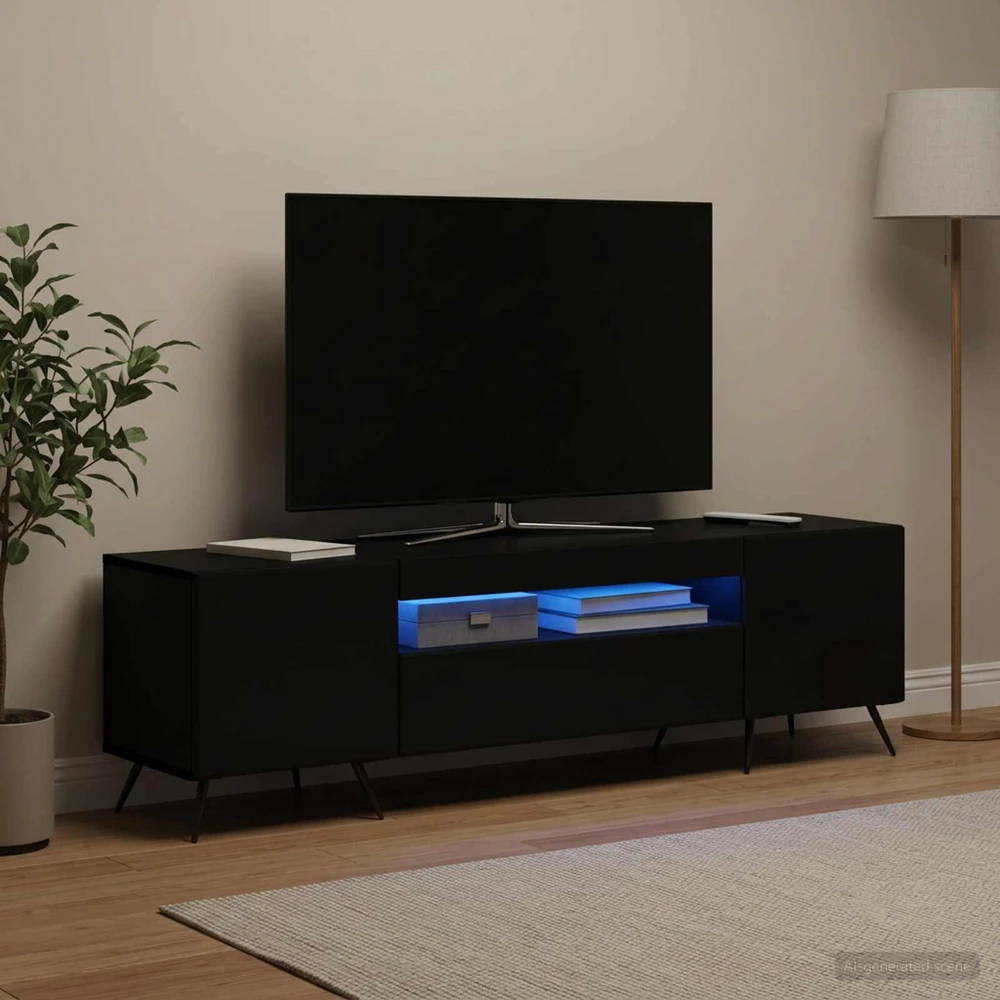 TV staliukas LED televizoriaus spintelė Juoda Apdirbta mediena