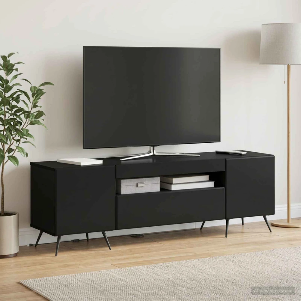 TV staliukas LED televizoriaus spintelė Juoda Apdirbta mediena