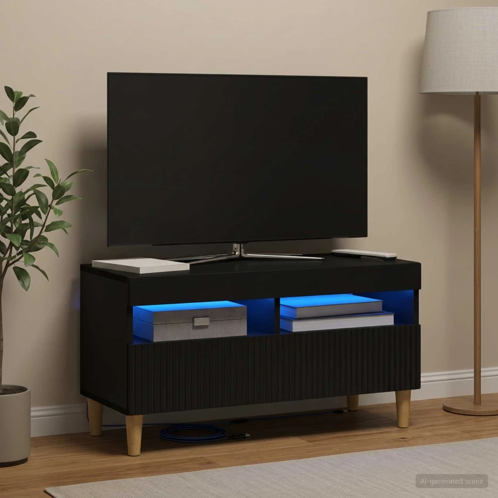 TV staliukas LED televizoriaus spintelė Juoda Apdirbta mediena