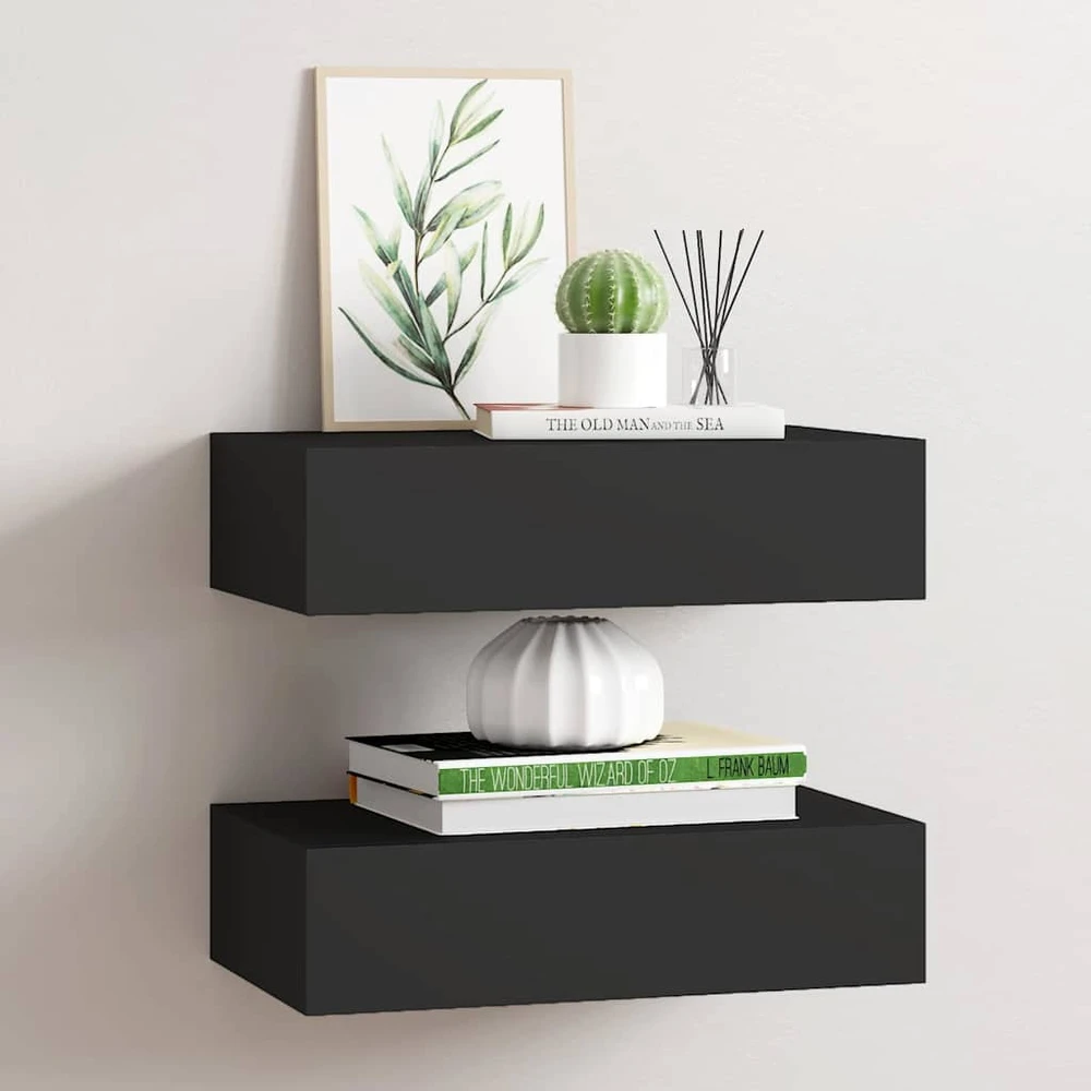 Lentynos su stalčiais, 2vnt., juodos, 40x23,5x10cm, MDF