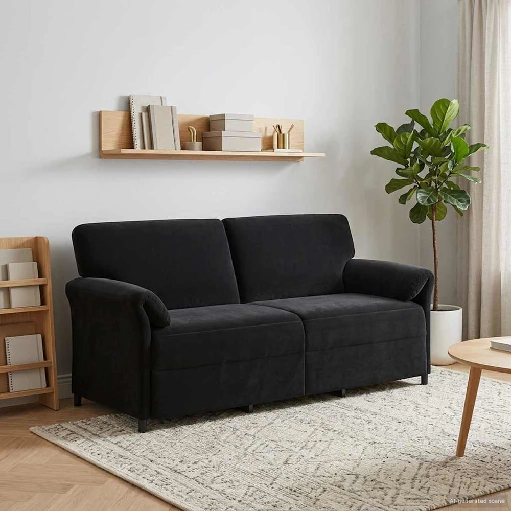 3-Vietis Sofa Juoda 198 x 83 x 95 cm Aksomas