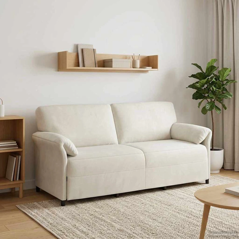3-Vietis Sofa Kreminė 198 x 83 x 95 cm Aksomas