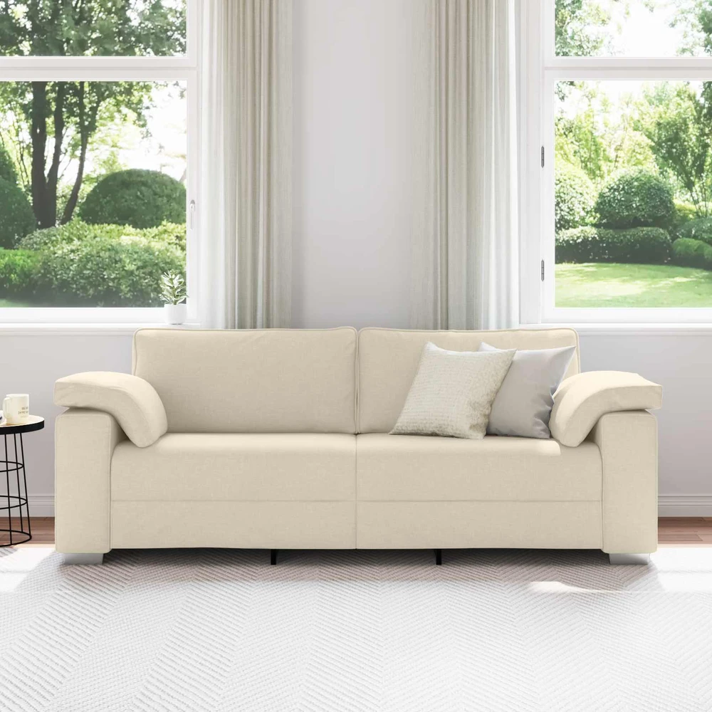 3-Vietis Sofa Smėlio 220 cm Lino mišinio audinys