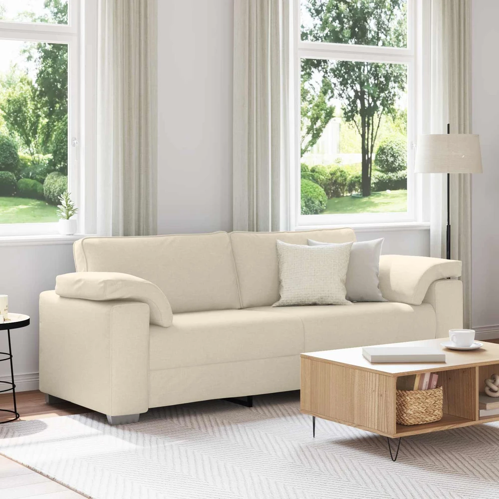3-Vietis Sofa Smėlio 220 cm Lino mišinio audinys