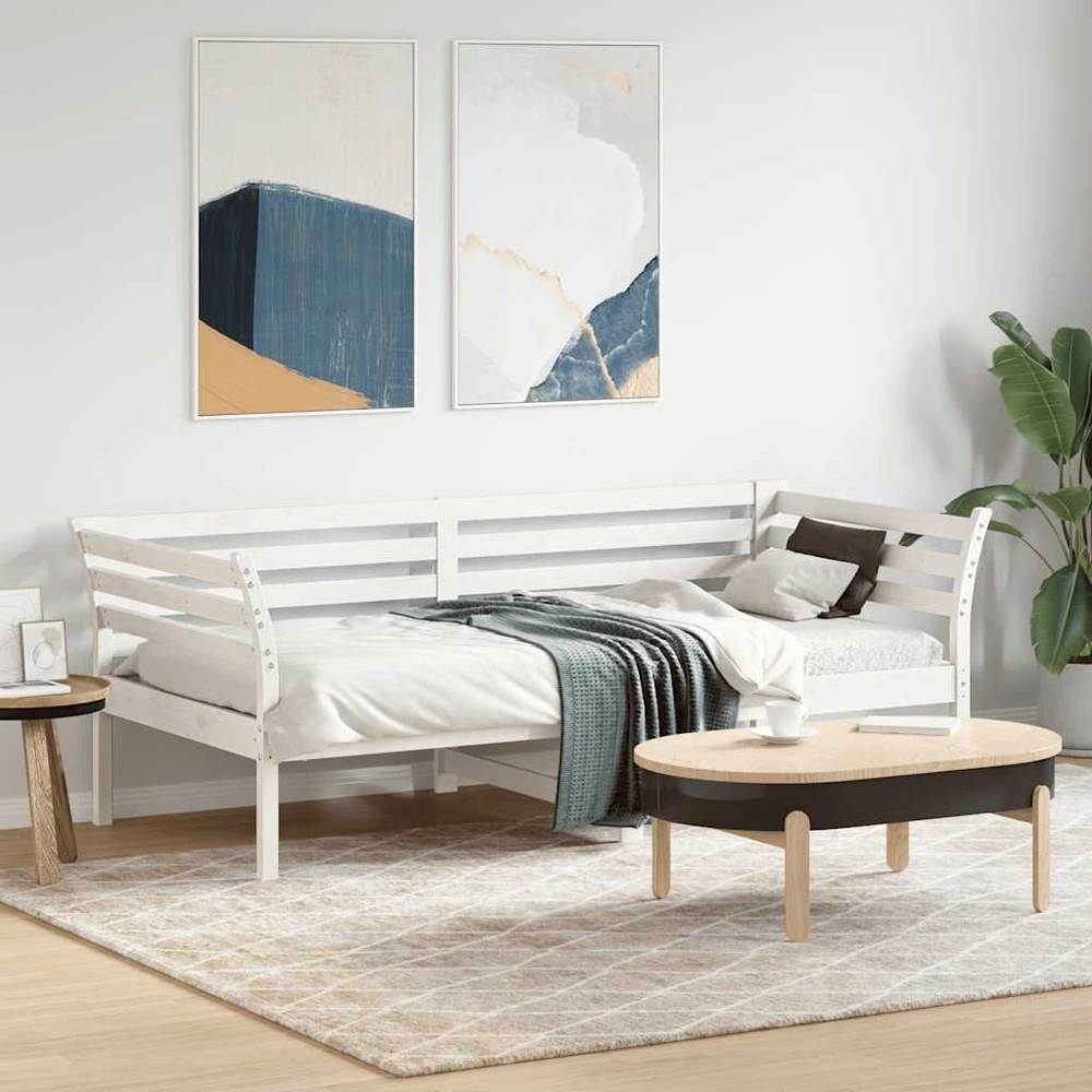 Lova be čiužinio, balta, 90x190cm, pušies medienos masyvas