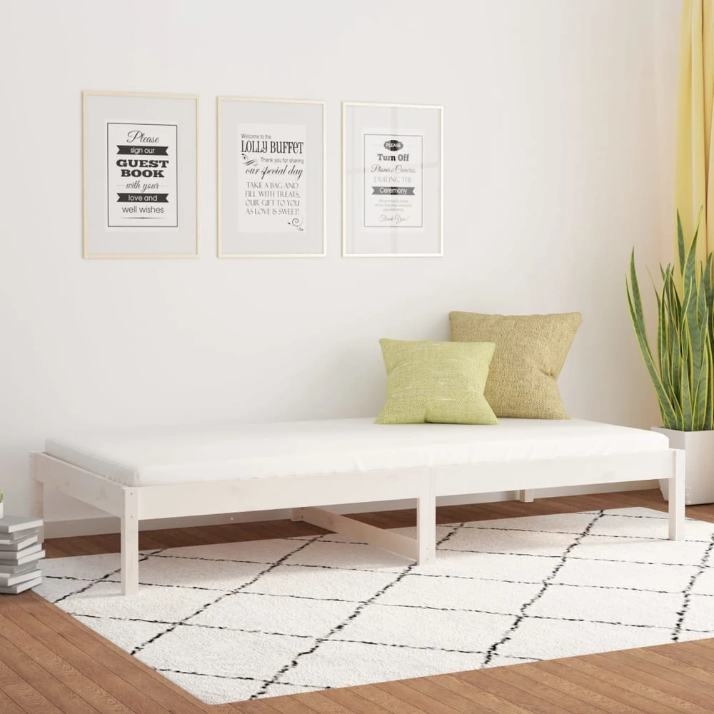 Lova be čiužinio, balta, 90x200cm, pušies medienos masyvas